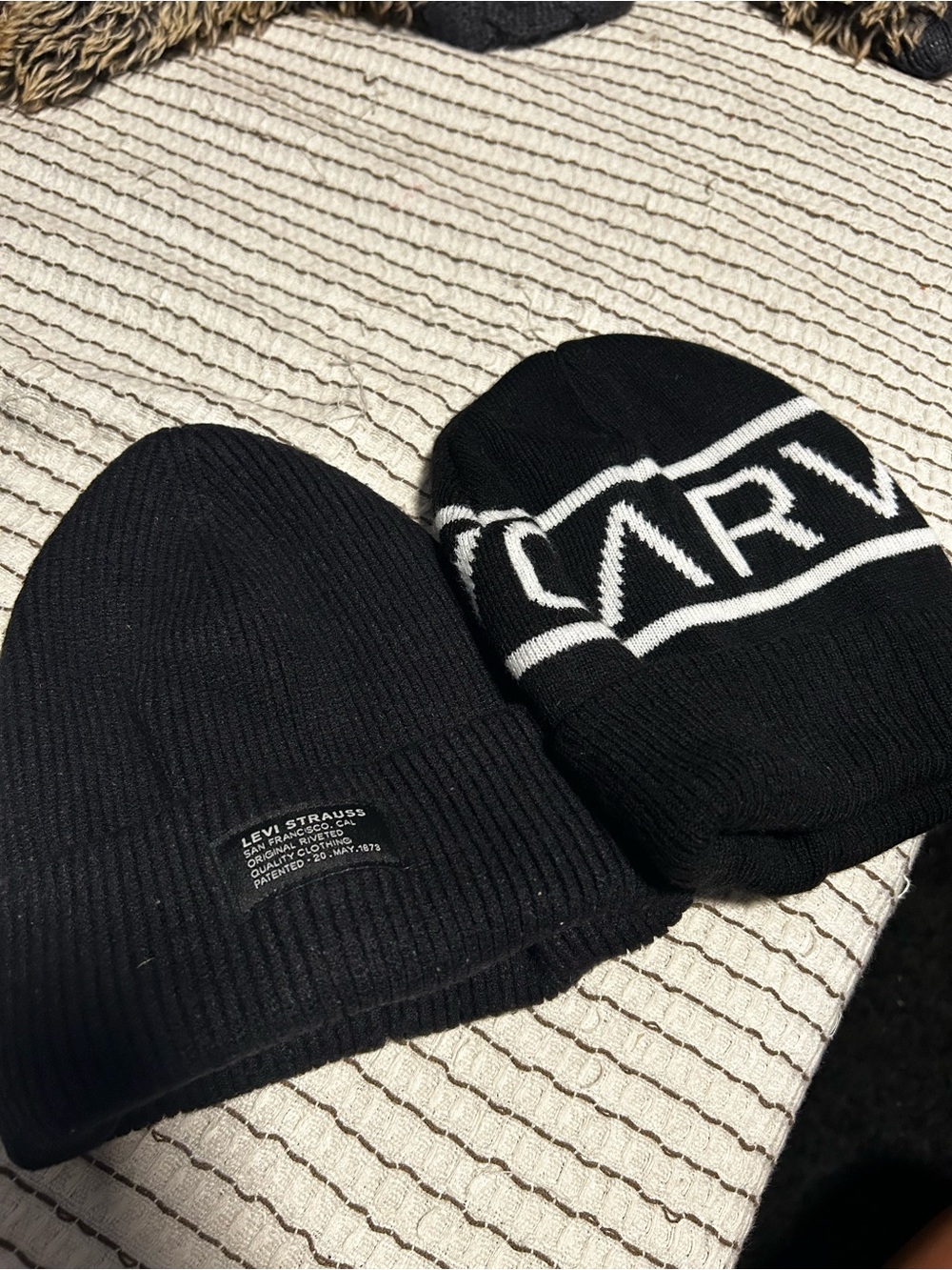 Levi's Black Knit Beanie and Black and White Beanie